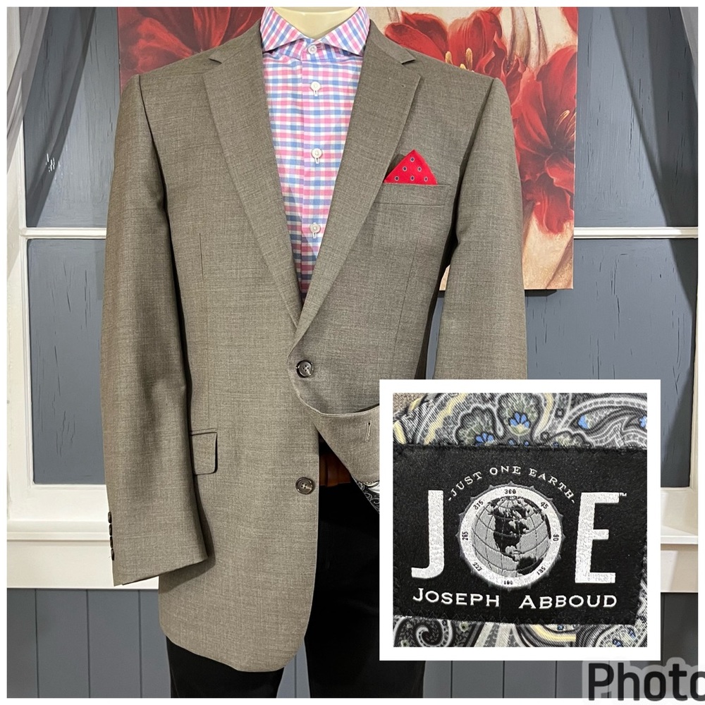 Joseph Abboud Custom Suit 2Pc Mens 44L Long Pleated Pants 37x30 Grayish Tan Wool